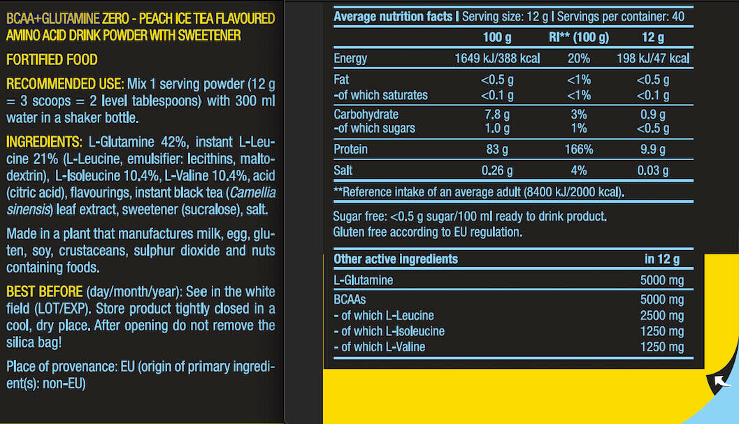 BCAA/Glutamine - BCAA+Glutamine Zero - Thé Glacé à la Pêche 480g 3/5