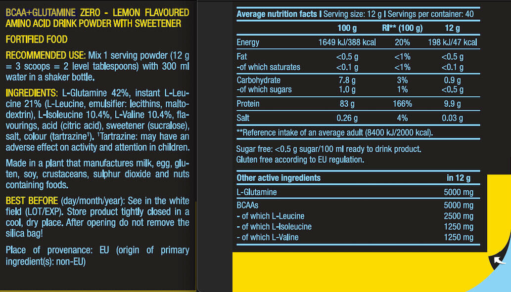 BCAA/Glutamine - BCAA+Glutamine Zero - Citron 480g 3/5