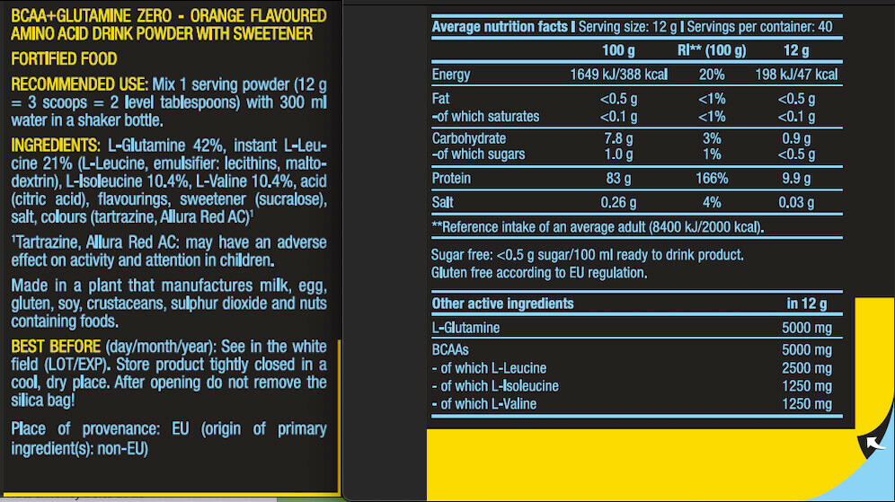 BCAA/Glutamine - BCAA+Glutamine Zero - Orange 480g 3/5