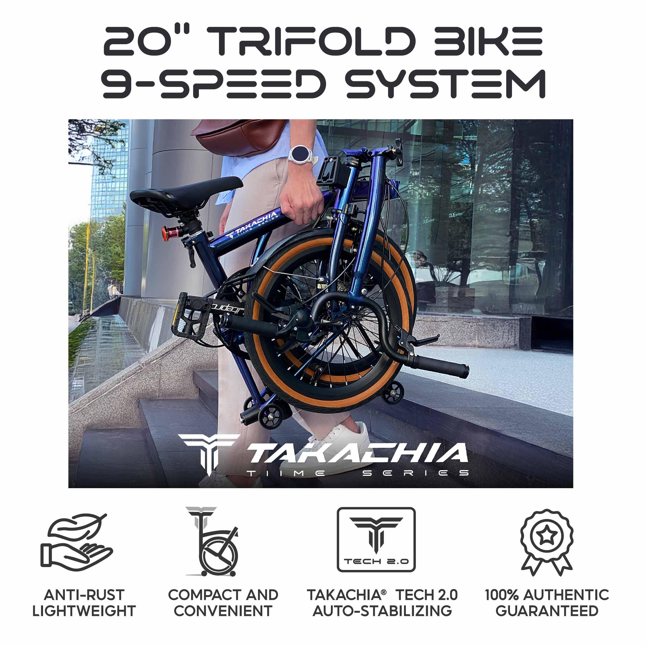 TAKACHIA TIIME SERIES C20 PRO 9-SPEED TRIFOLD BIKE [METALLIC RED