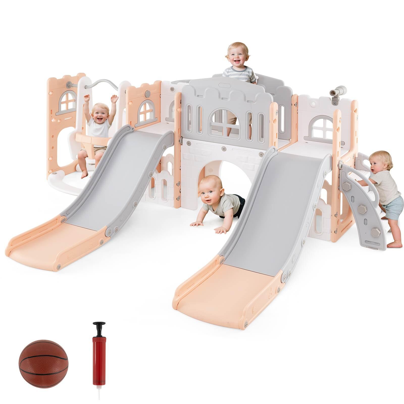 174cm 10 in 1 Slide Swing Set w/Basketball Hoop 252x174x102
