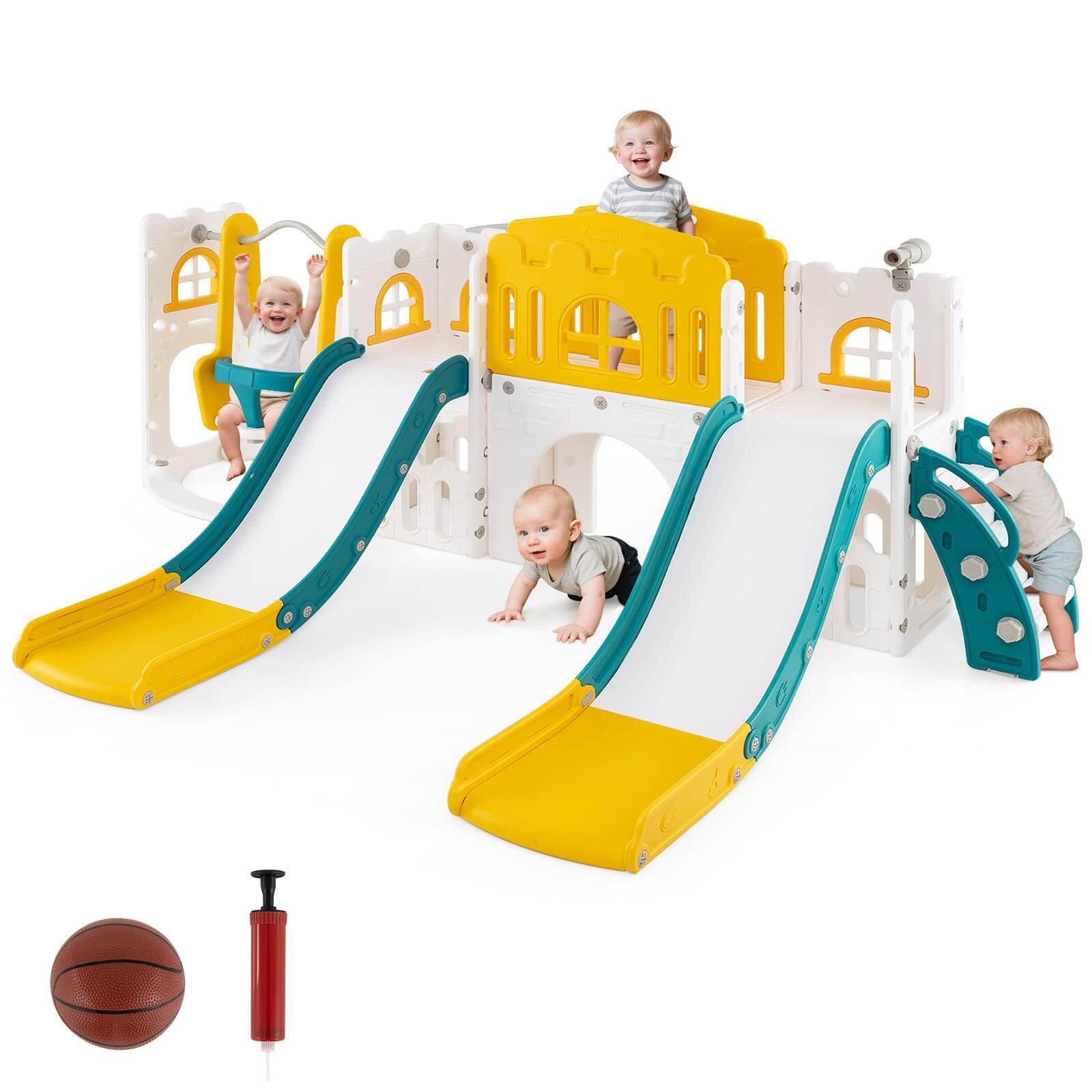 174cm 10 in 1 Slide Swing Set w/Basketball Hoop 252x174x102