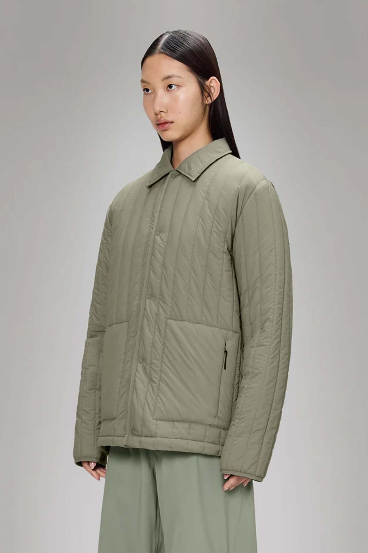 Giacca Rains Modello Banja Liner Overshirt T1 Colore Beige 5/5