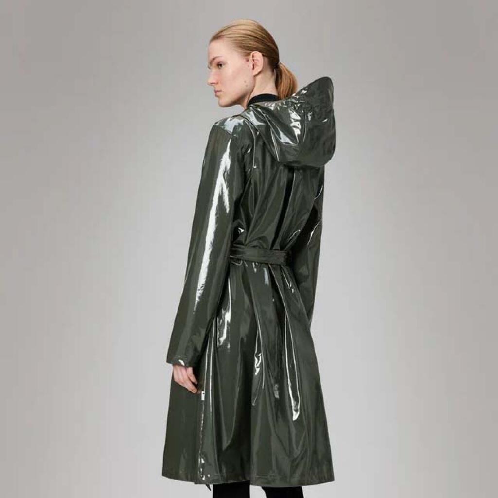 Giacca Rains Modello A Line Longer W Jacket W3 Colore Verde 3/5