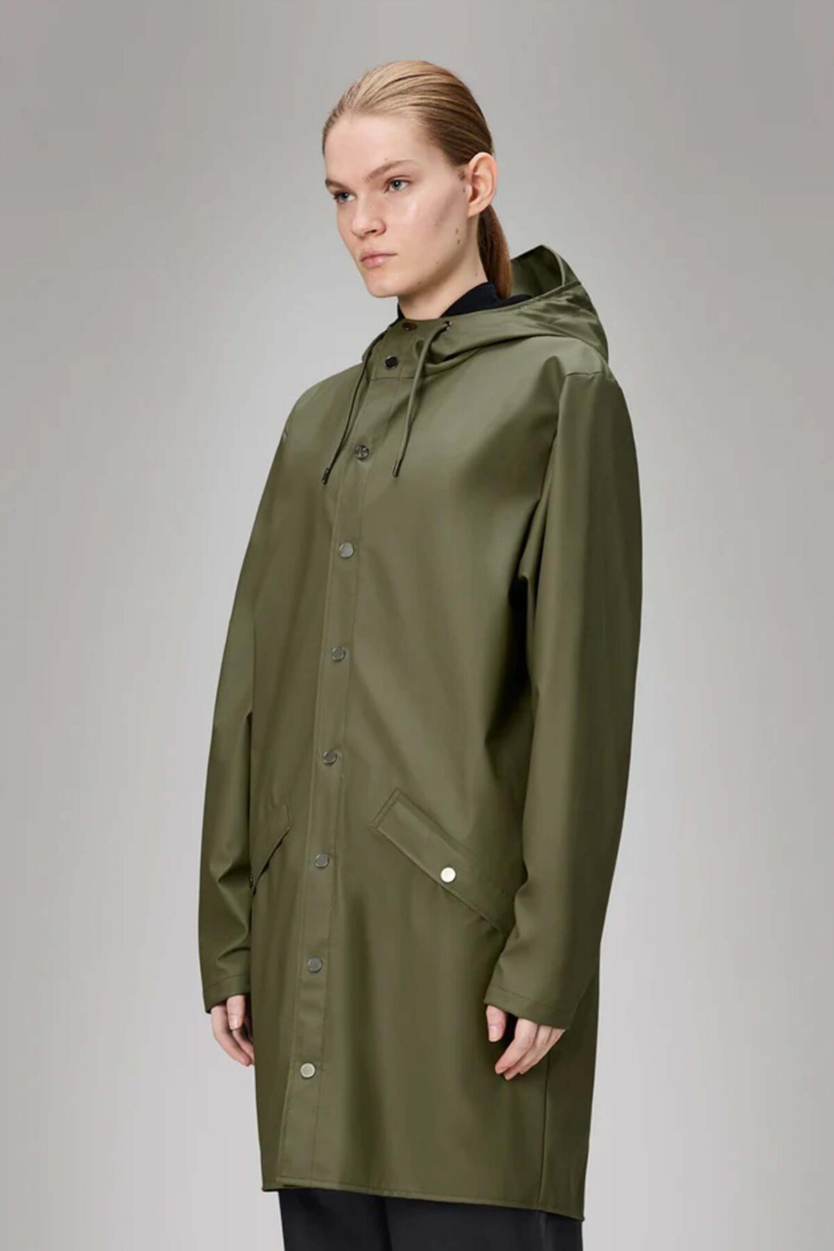 Giacca Rains Modello Long Jacket W3 Colore Verde 5/5