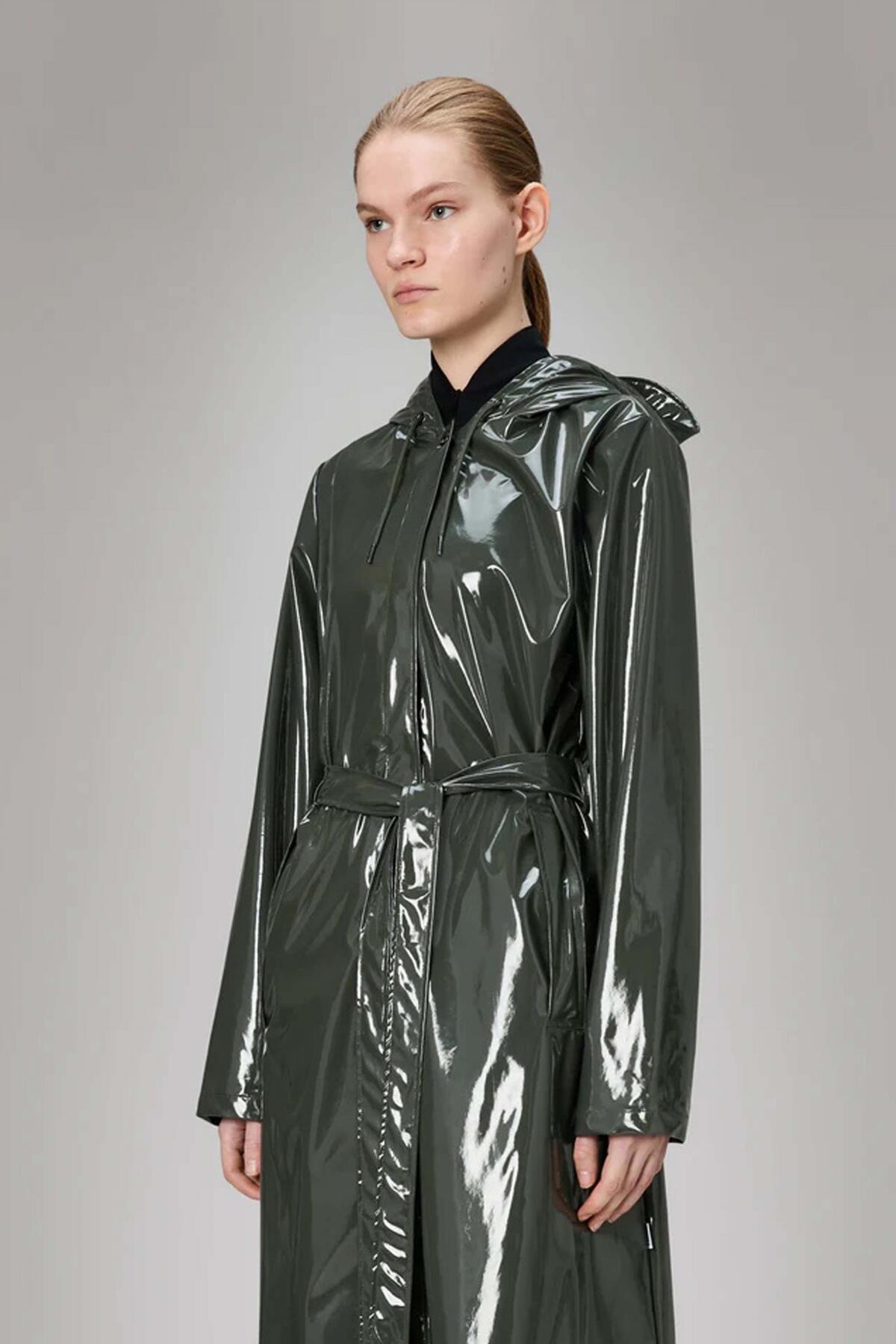 Giacca Rains Modello A Line Longer W Jacket W3 Colore Verde 5/5