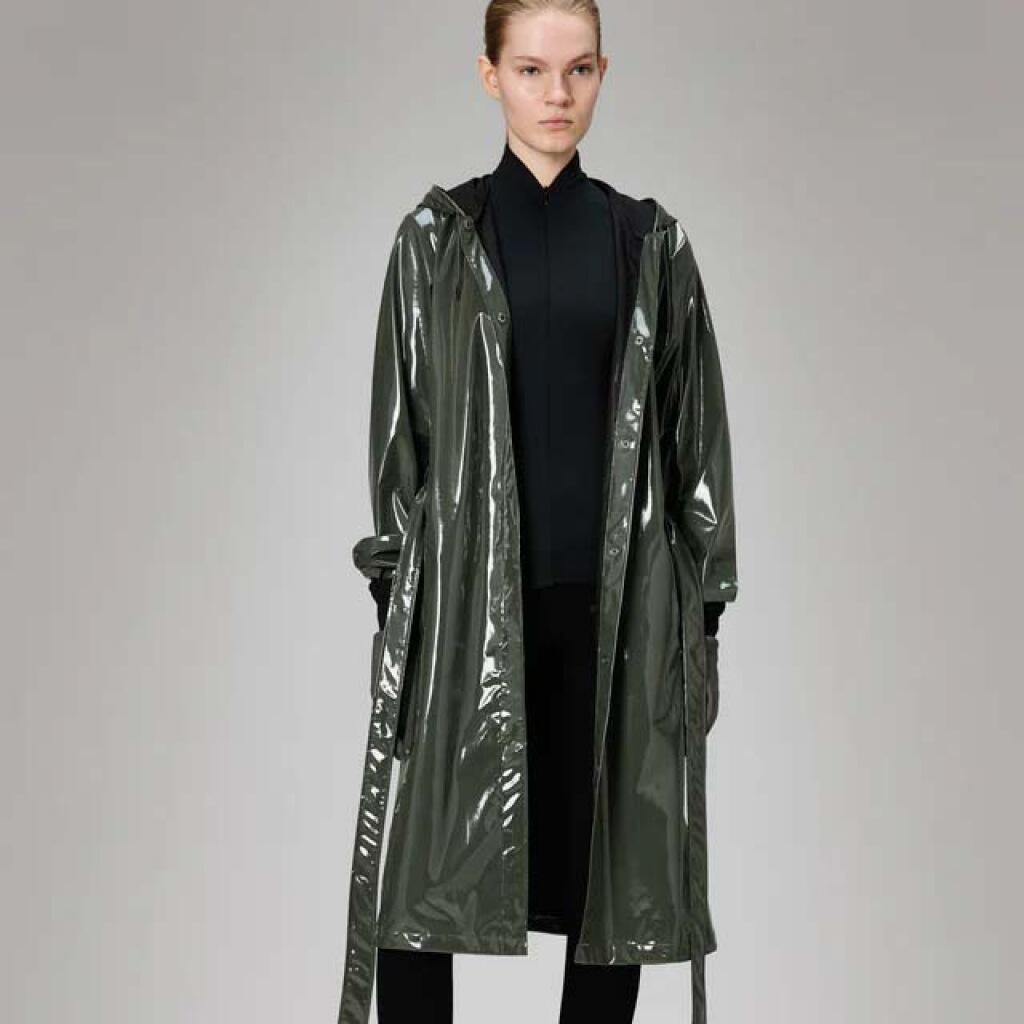Giacca Rains Modello A Line Longer W Jacket W3 Colore Verde 4/5