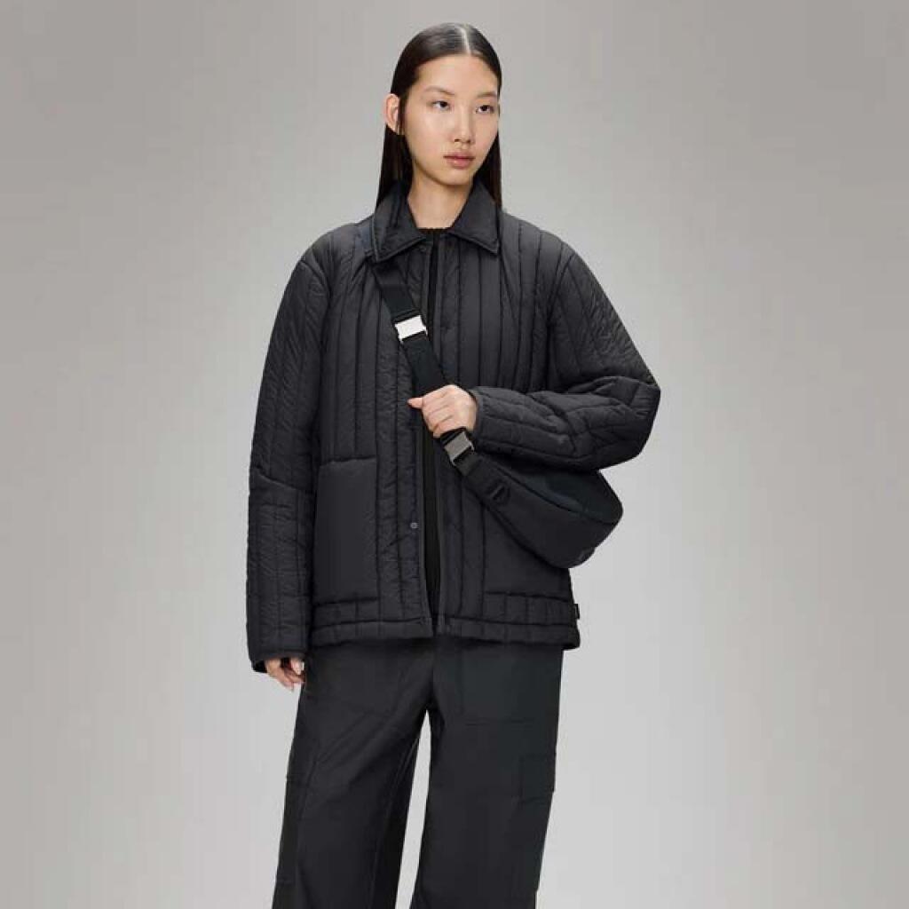 Giacca Rains Modello Banja Liner Overshirt T1 Colore Nero 4/5