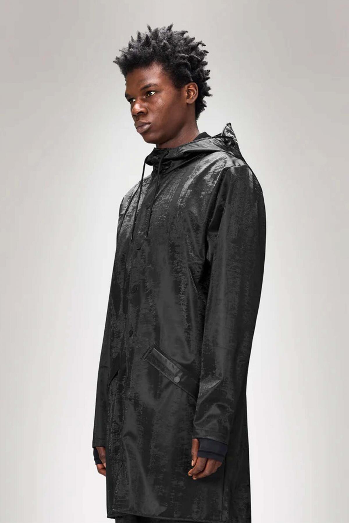 Giacca Rains Modello Long Jacket W3 Colore Nero 5/5