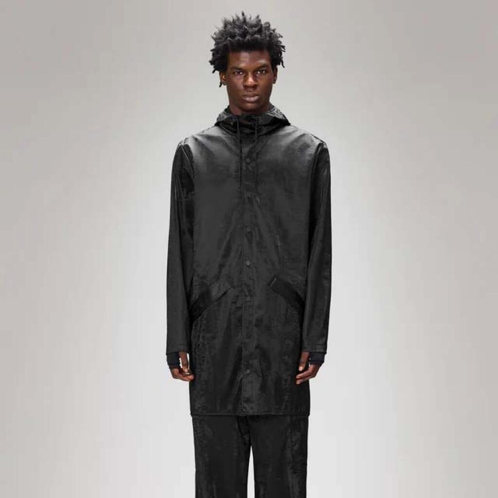 Giacca Rains Modello Long Jacket W3 Colore Nero 4/5