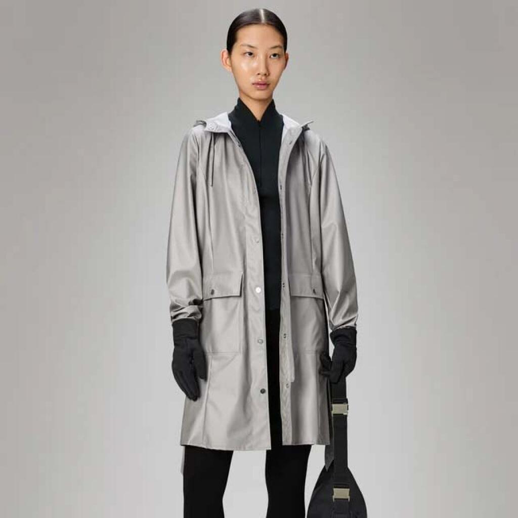 Giacca Rains Modello Curve Long Jacket W3 Colore Grigio 4/5