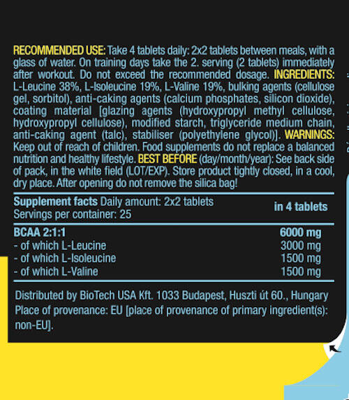 BCAA 6000 - 100 tabletten Biotech USA 3/5