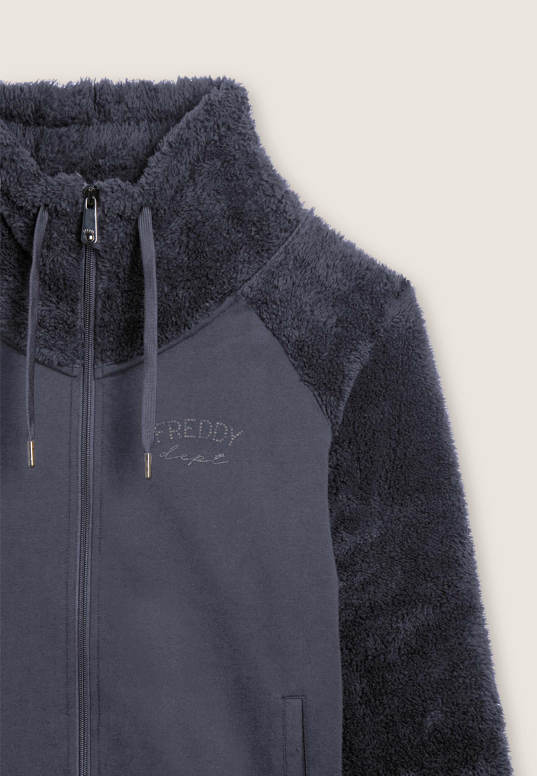 Felpa con zip e collo alto, maniche e collo in pile sherpa 3/3