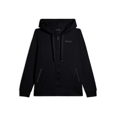 Felpa sportiva da donna cappuccio e zip con strass bicolore