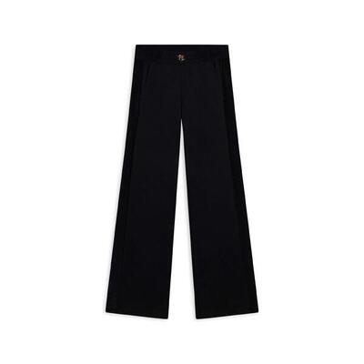 Pantaloni wide leg in viscosa con dettagli in ciniglia