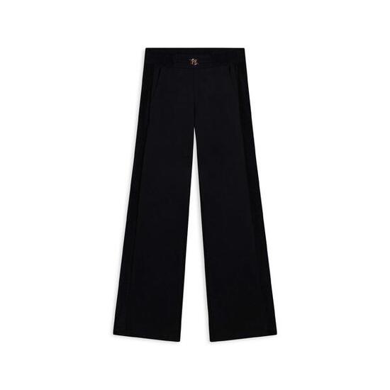 Pantaloni wide leg in viscosa con dettagli in ciniglia