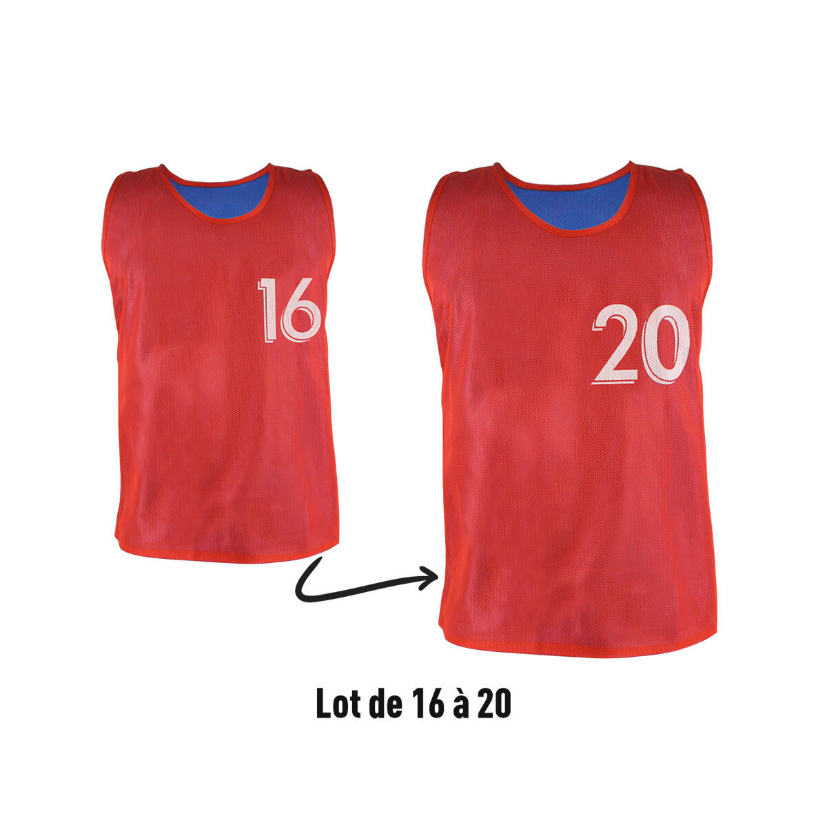 Sporti France - Chasubles Réversibles Numérotées (n° 16 À 20) Sporti (x5) - Chasuble - Bleu|rouge - 48 Xl - Decathlon