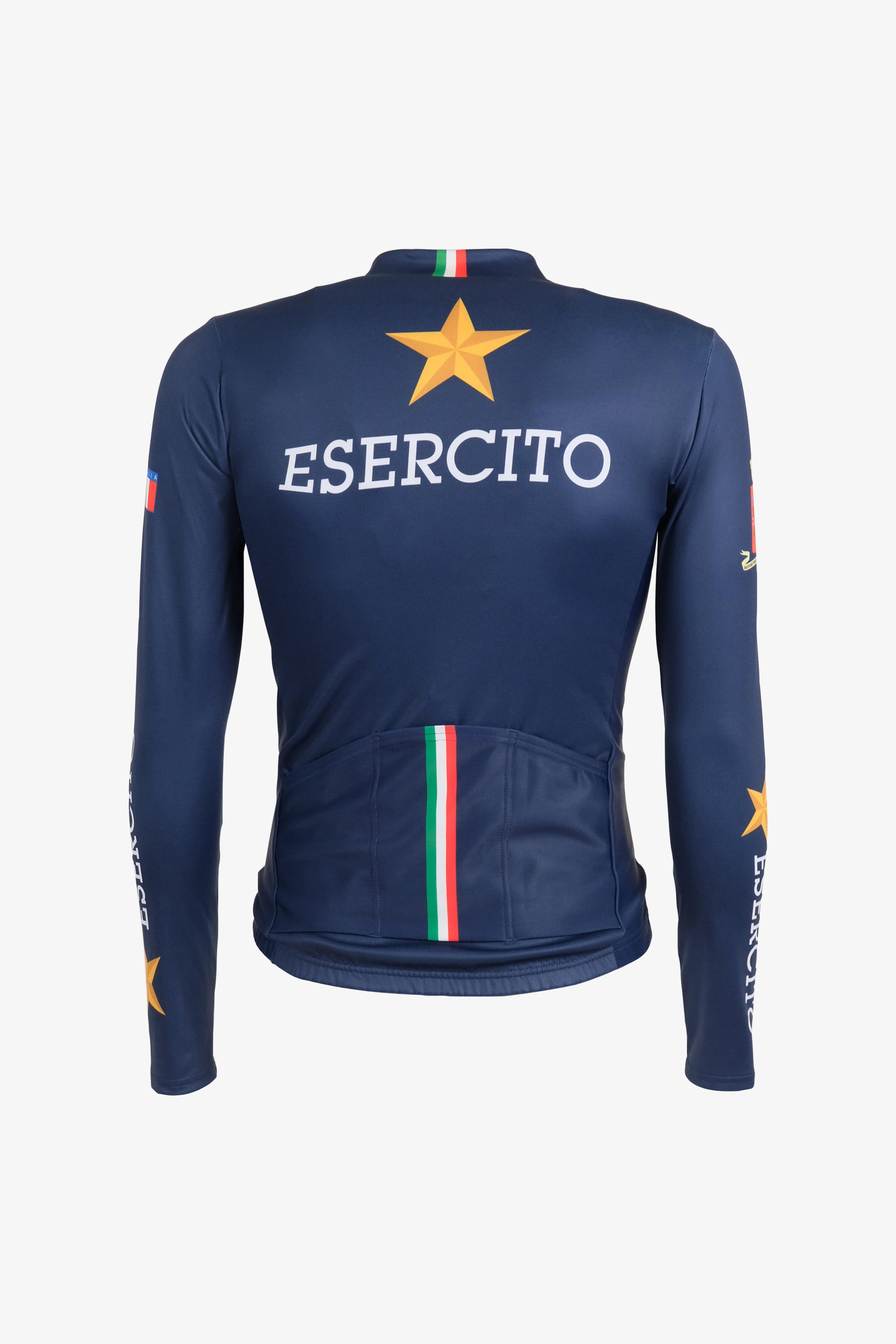 Maglia ciclismo Esercito a maniche lunghe con zip blu uomo 2/4