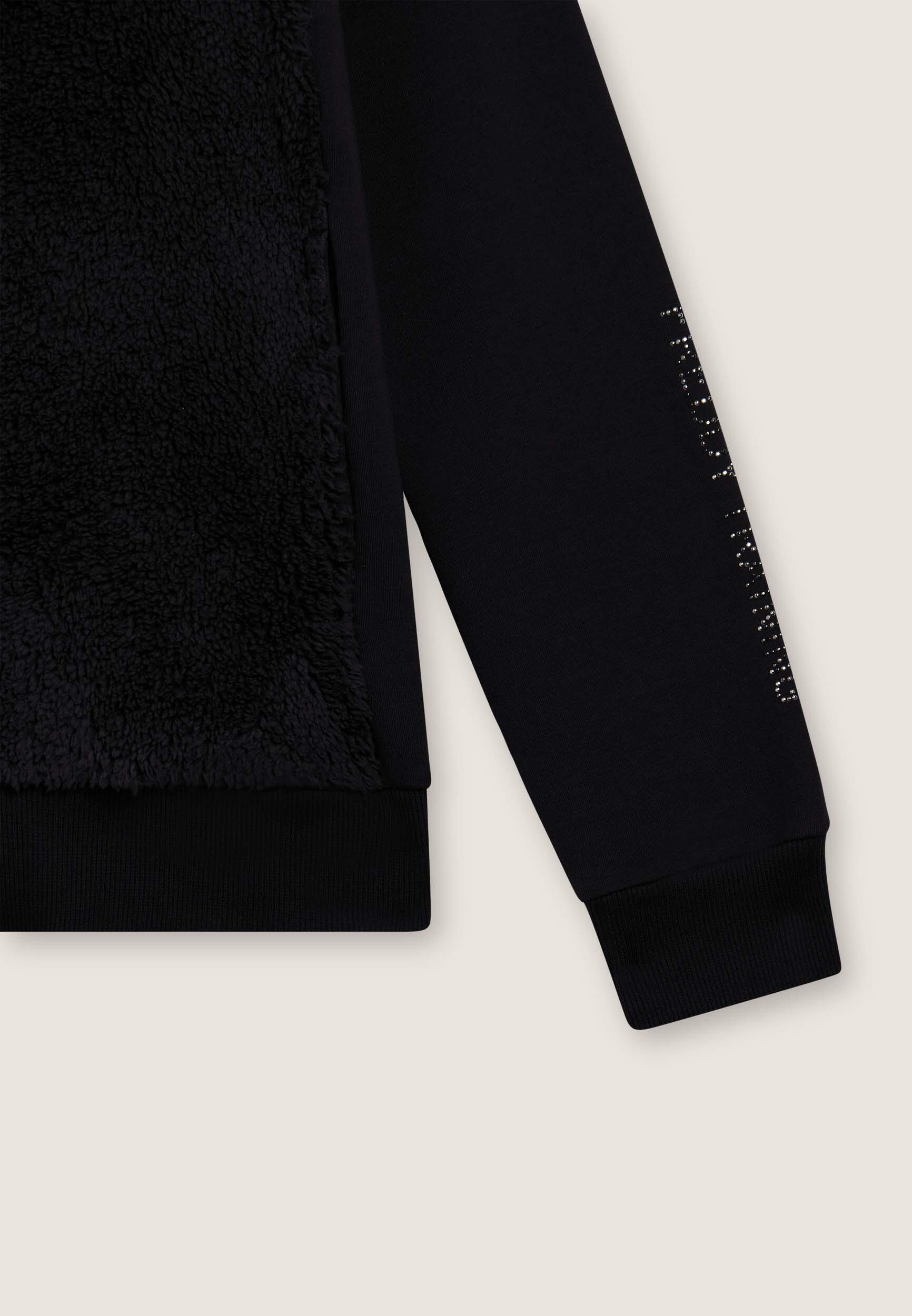 Felpa con zip, collo e fronte in sherpa, logo borchie 3/3