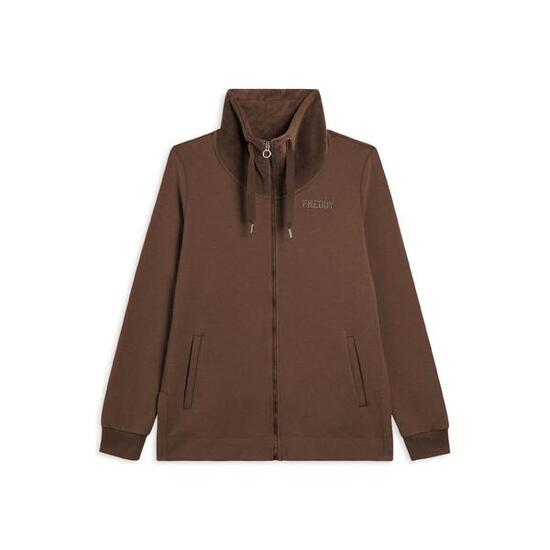 Felpa da donna con zip spacchi laterali e collo alto in velluto