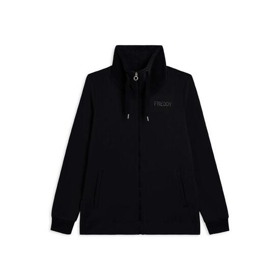 Felpa da donna con zip spacchi laterali e collo alto in velluto