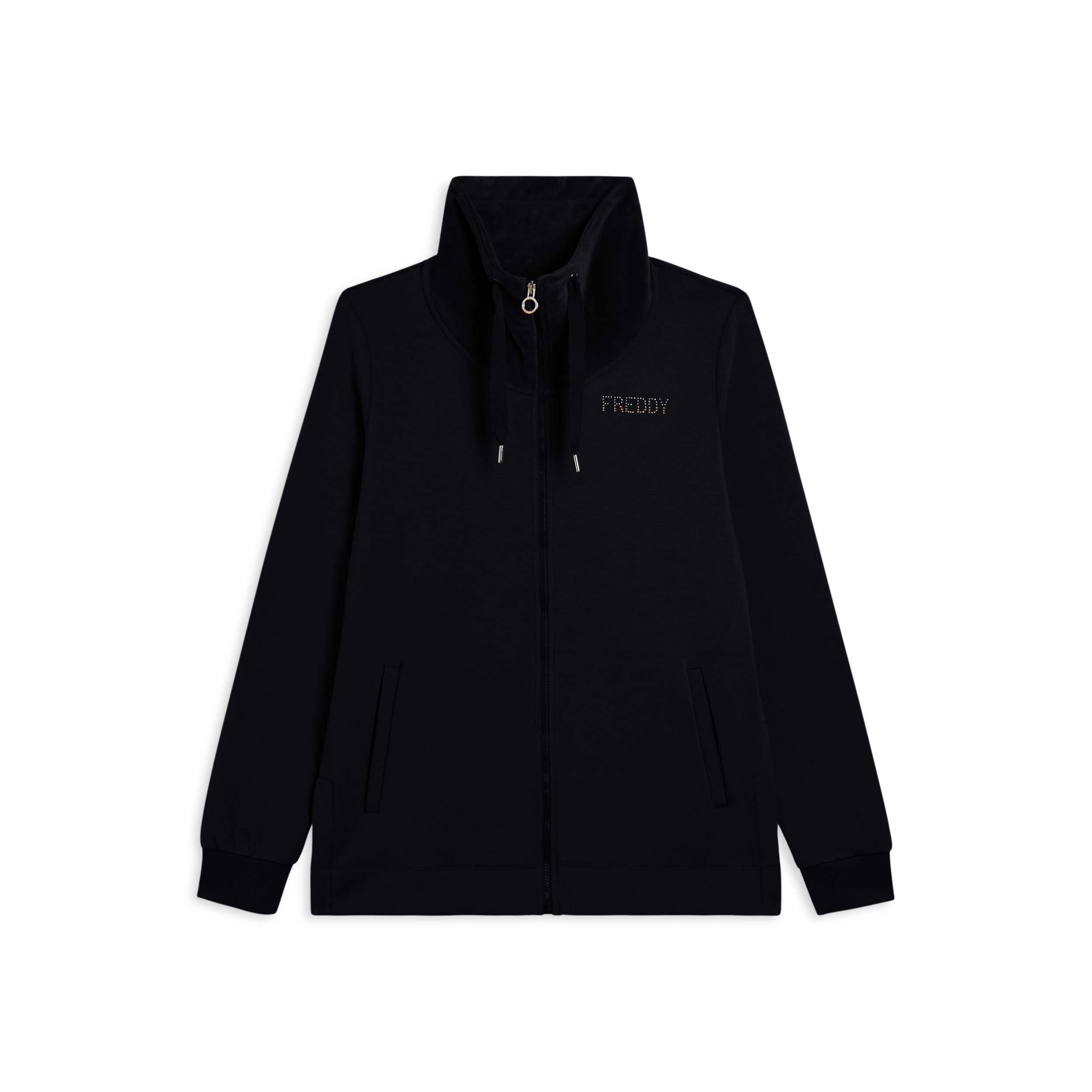 Freddy - Sweat-shirt Pour Femmes Zippé Avec Fentes Latérales Et Col Montant En Velours - Sweat Zippé - Noir - Decathlon