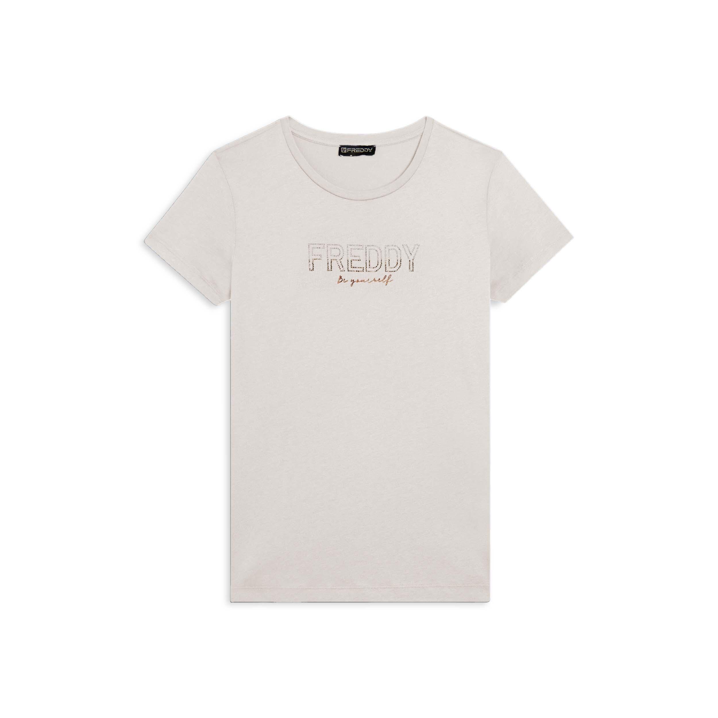 Freddy - T-shirt Pour Femmes Avec Mini Fentes Latérales Et Logo En Paillettes - T-shirt Manches Courtes - Blanc - Decathlon