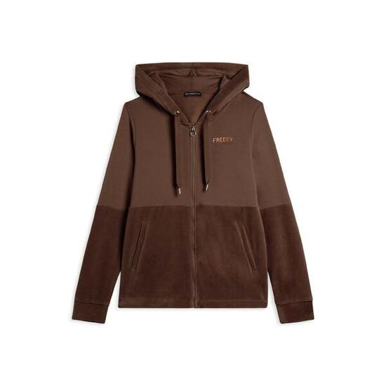 Felpa cappuccio e zip da donna con fondo in velluto