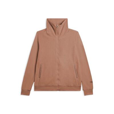 Felpa collo alto da donna in velluto con zip e logo strass