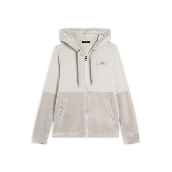 Felpa cappuccio e zip da donna con fondo in velluto