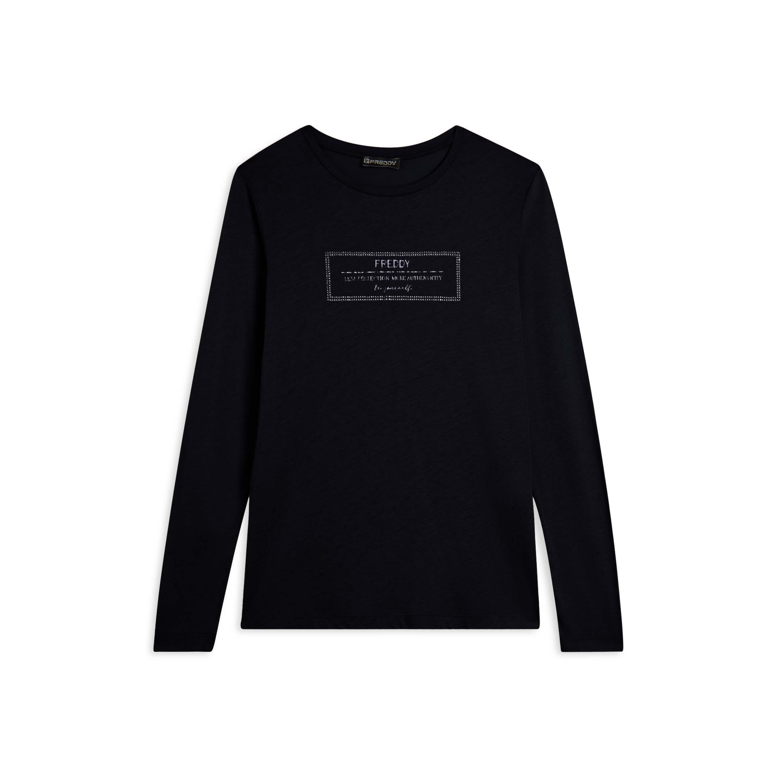 Freddy - T-shirt Long Pour Femmes Avec Des Fentes Et Des Graphiques Brillants - T-shirt Manches Courtes - Noir - Decathlon