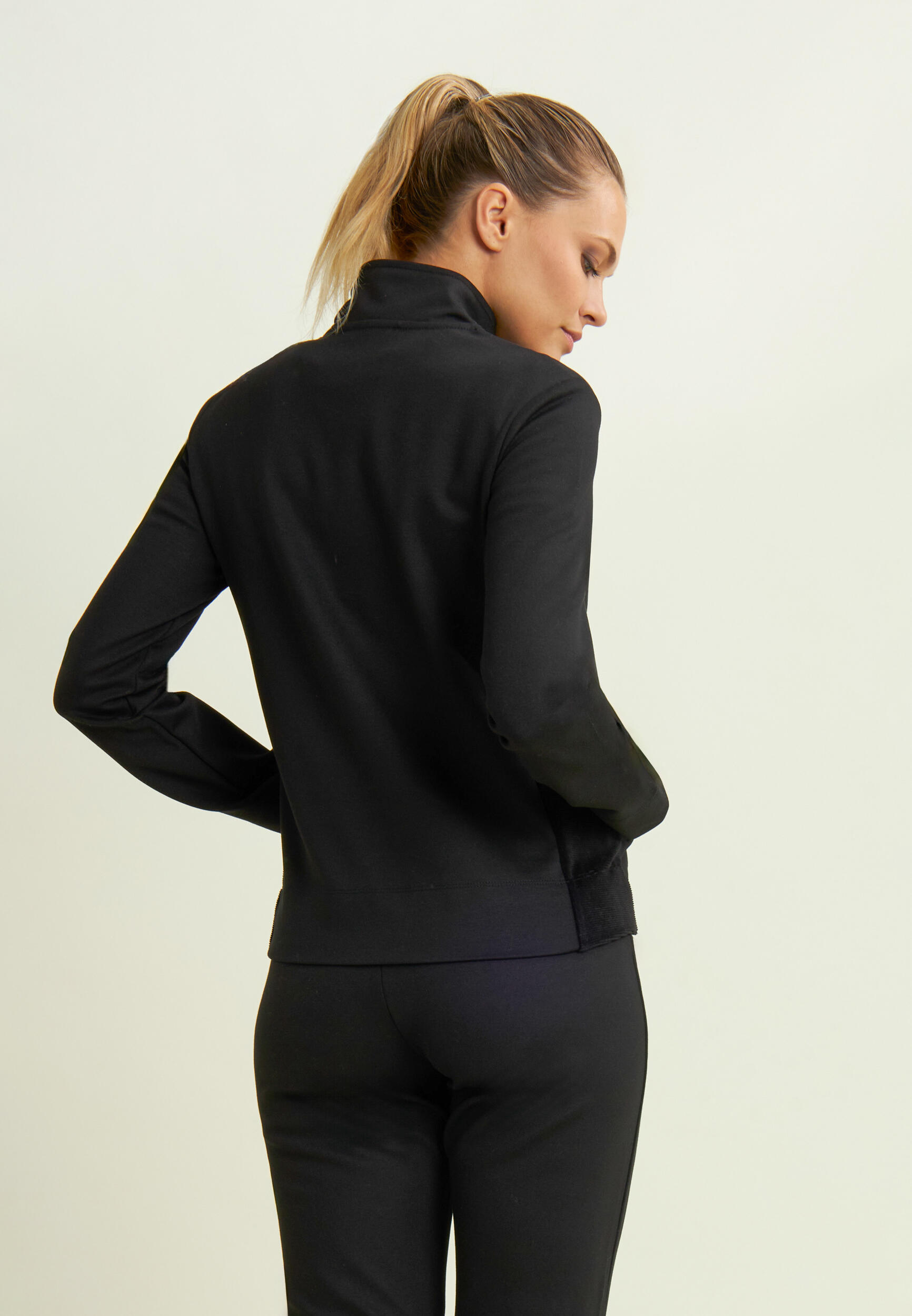 Felpa full zip in viscosa con inserti in ciniglia 3/5