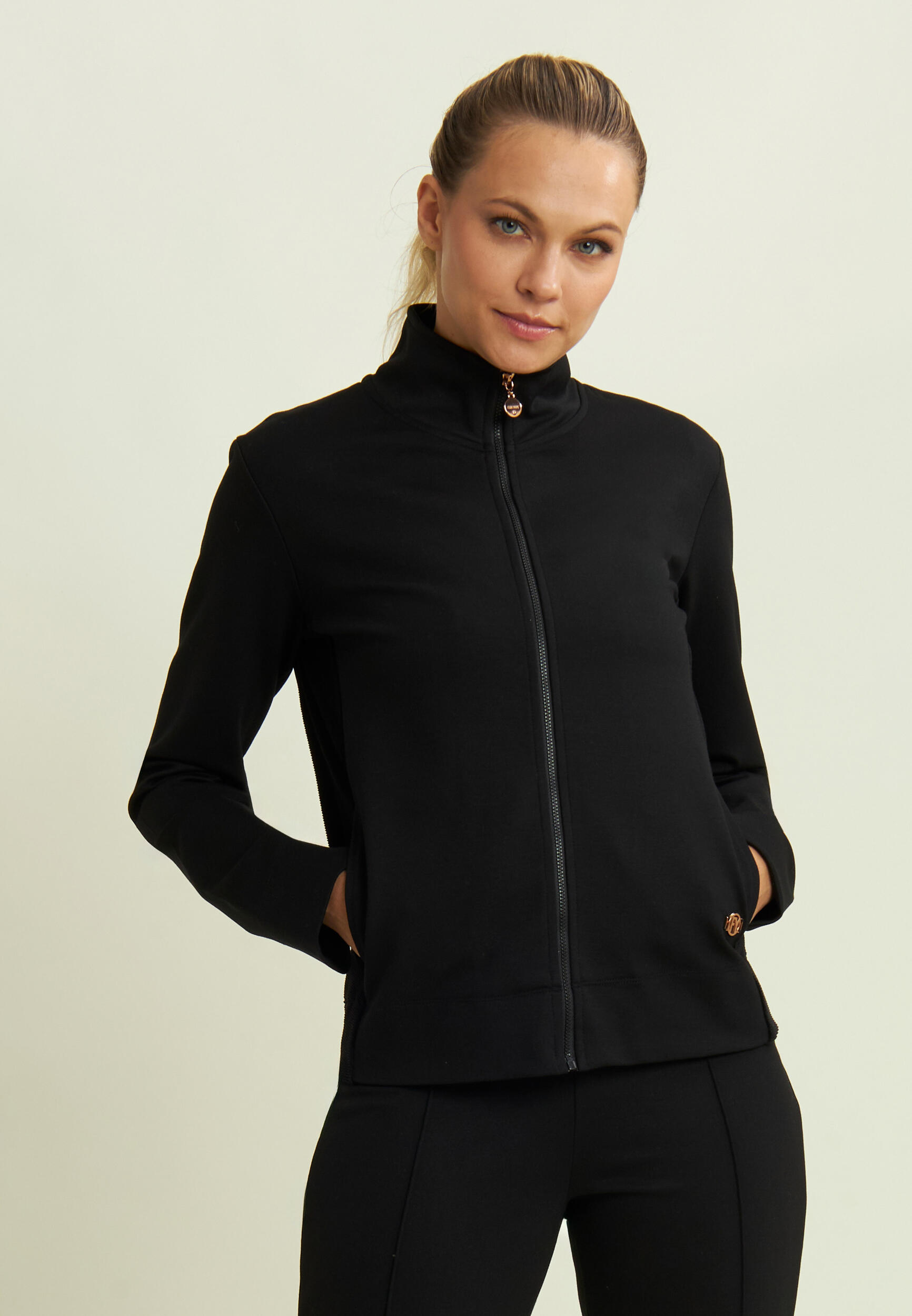 Felpa full zip in viscosa con inserti in ciniglia 2/5