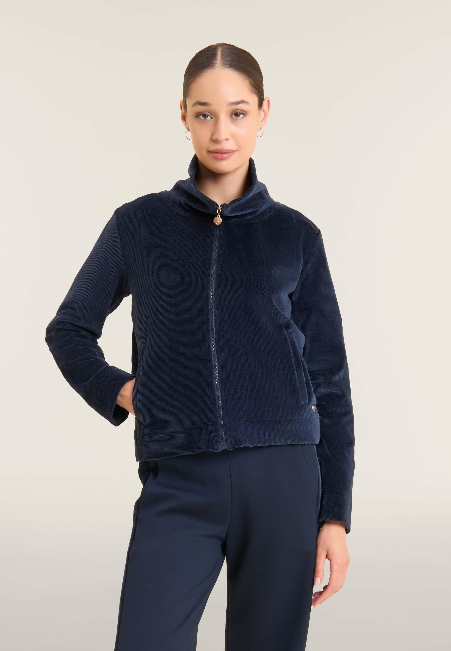 Felpa cropped in ciniglia con zip e collo alto 2/4