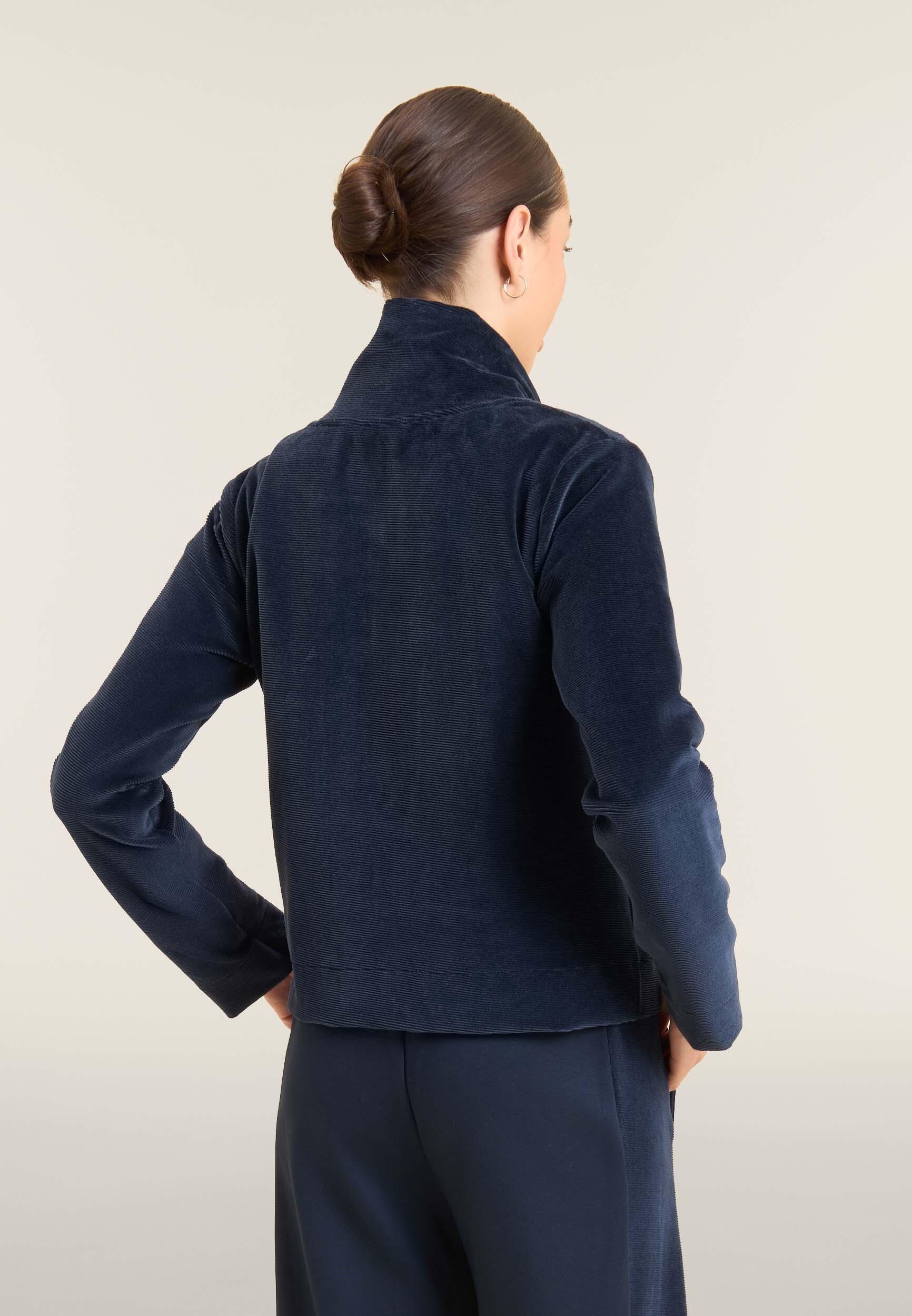 Felpa cropped in ciniglia con zip e collo alto 3/4
