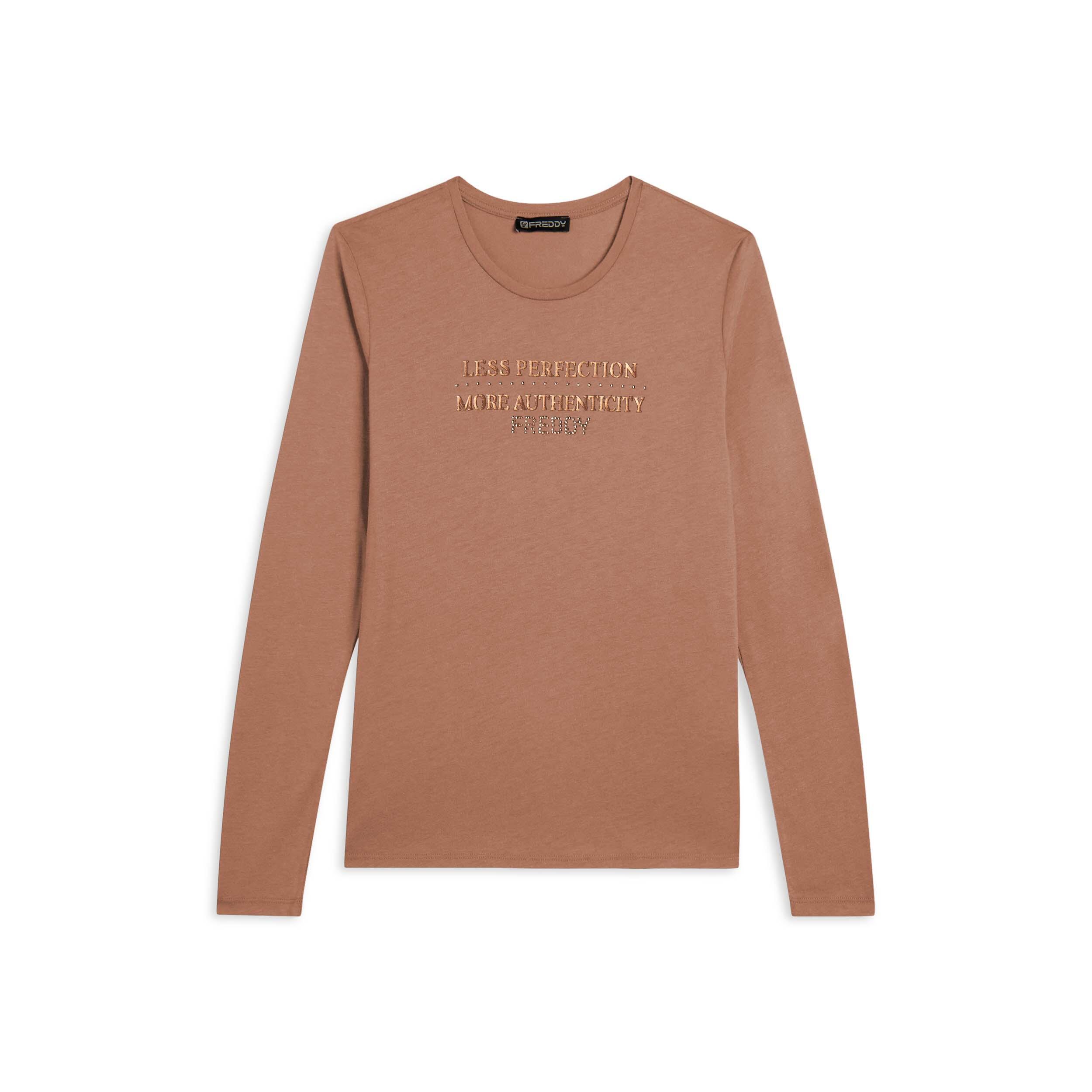 Freddy - T-shirt À Manches Longues Pour Femmes Avec Des Graphiques Métalliques - T-shirt Manches Courtes - Beige - Decathlon