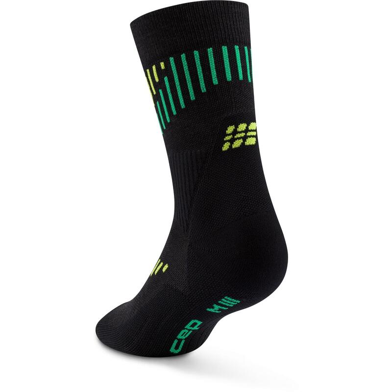Șosete compresie mid cut CEP Core Run Merino 3.0 - negru | lime | alergare iarnă