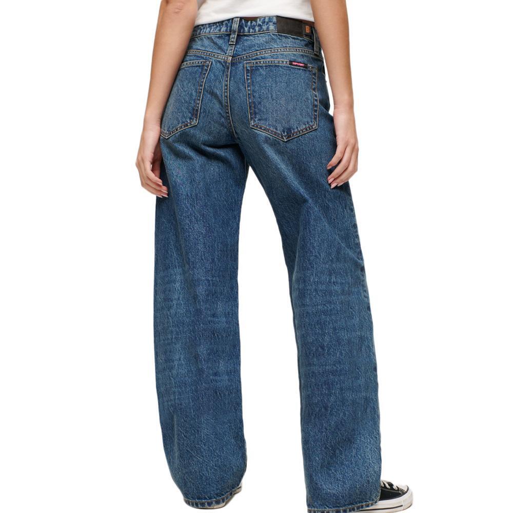 Jeans Larghi Donna Superdry Blu a Vita Media 2/2