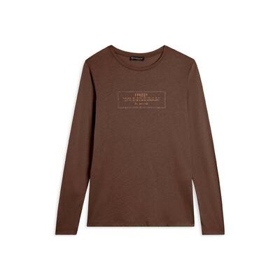 T-shirt donna lunga con spacchi e grafica brillante