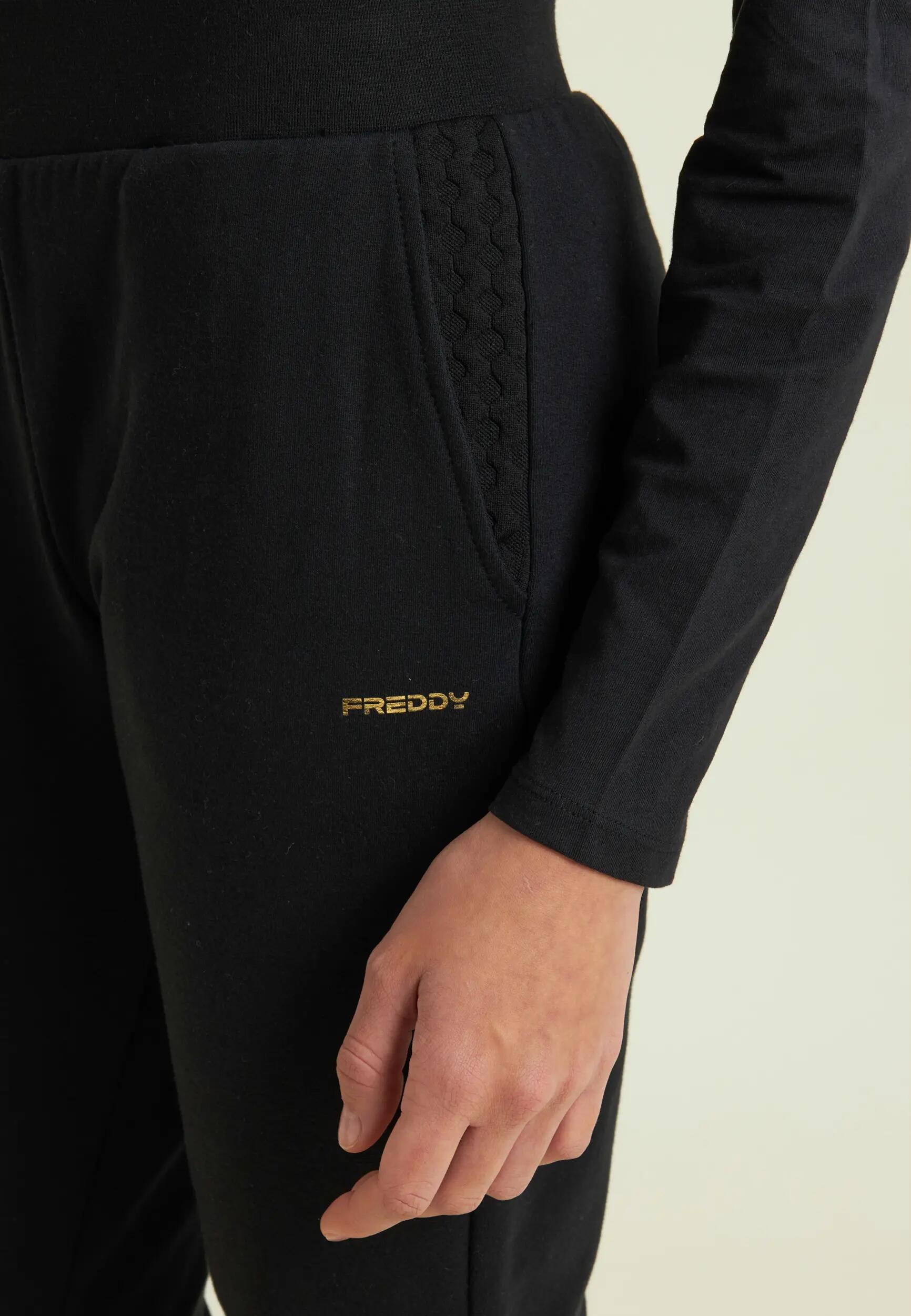 Pantaloni regular in felpa garzata con dettagli a trecce 4/4