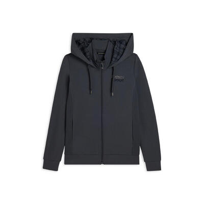 Felpa con cappuccio collo alto e inserti in costina