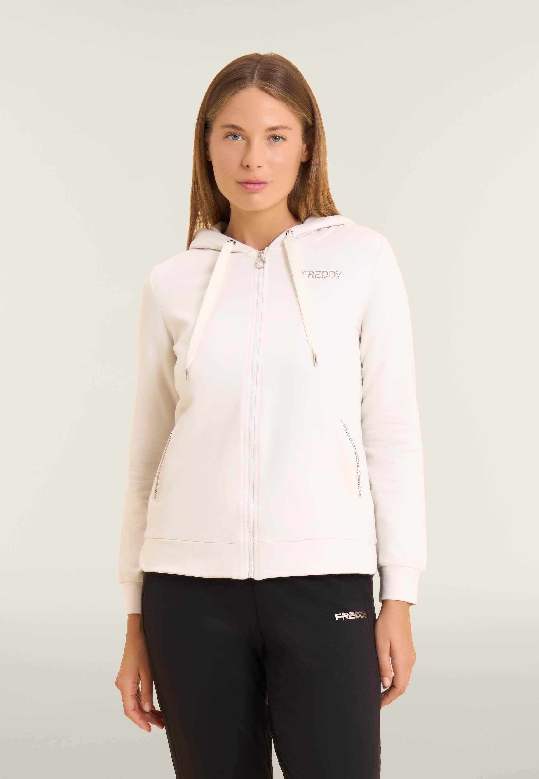 Felpa sportiva da donna cappuccio e zip con strass bicolore 2/4