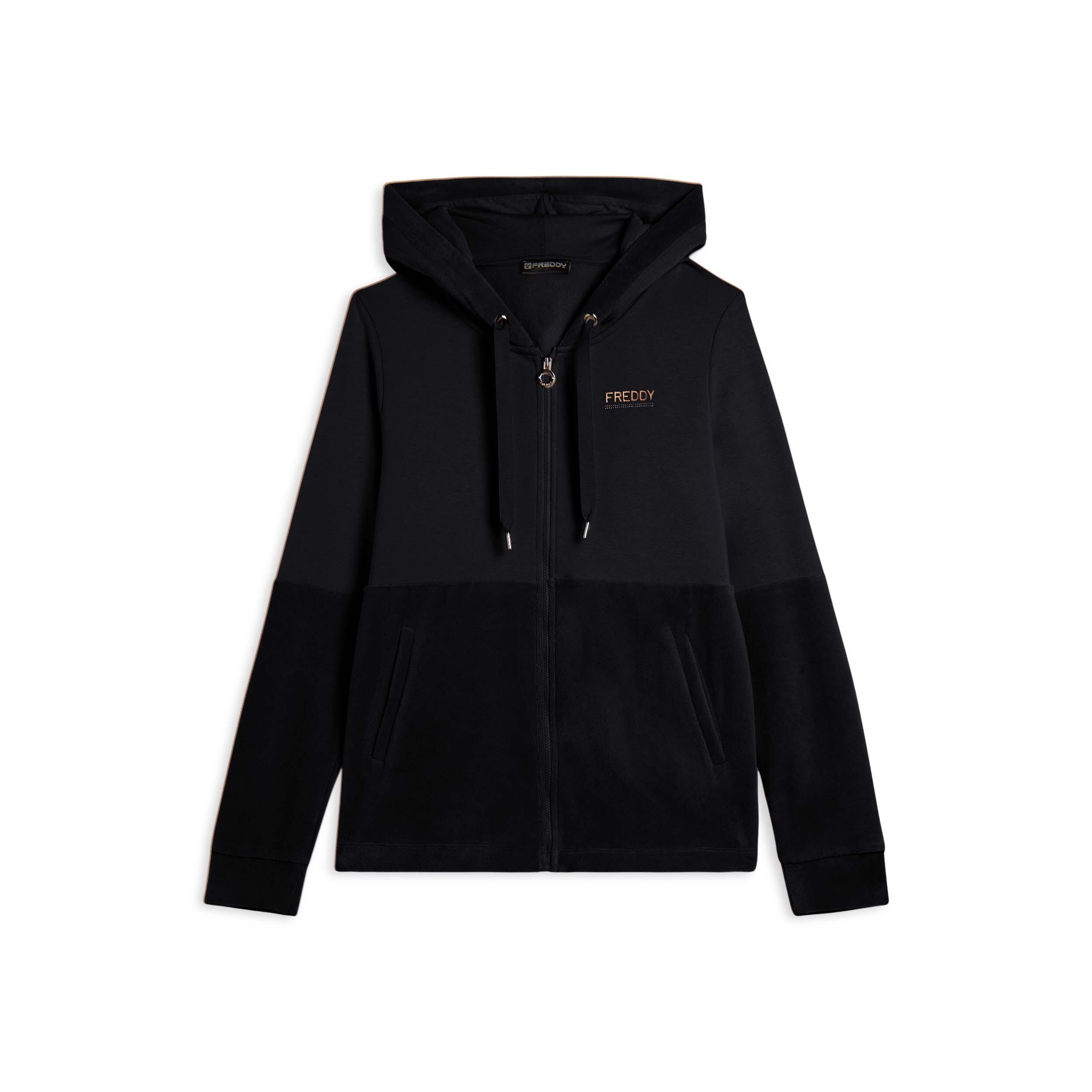 Freddy - Sweat-shirt Avec Fermeture Zippée Et Capuche Pour Femmes Avec Bord En Velours - Sweat Zippé - Noir - Decathlon
