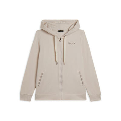 Felpa sportiva da donna cappuccio e zip con strass bicolore