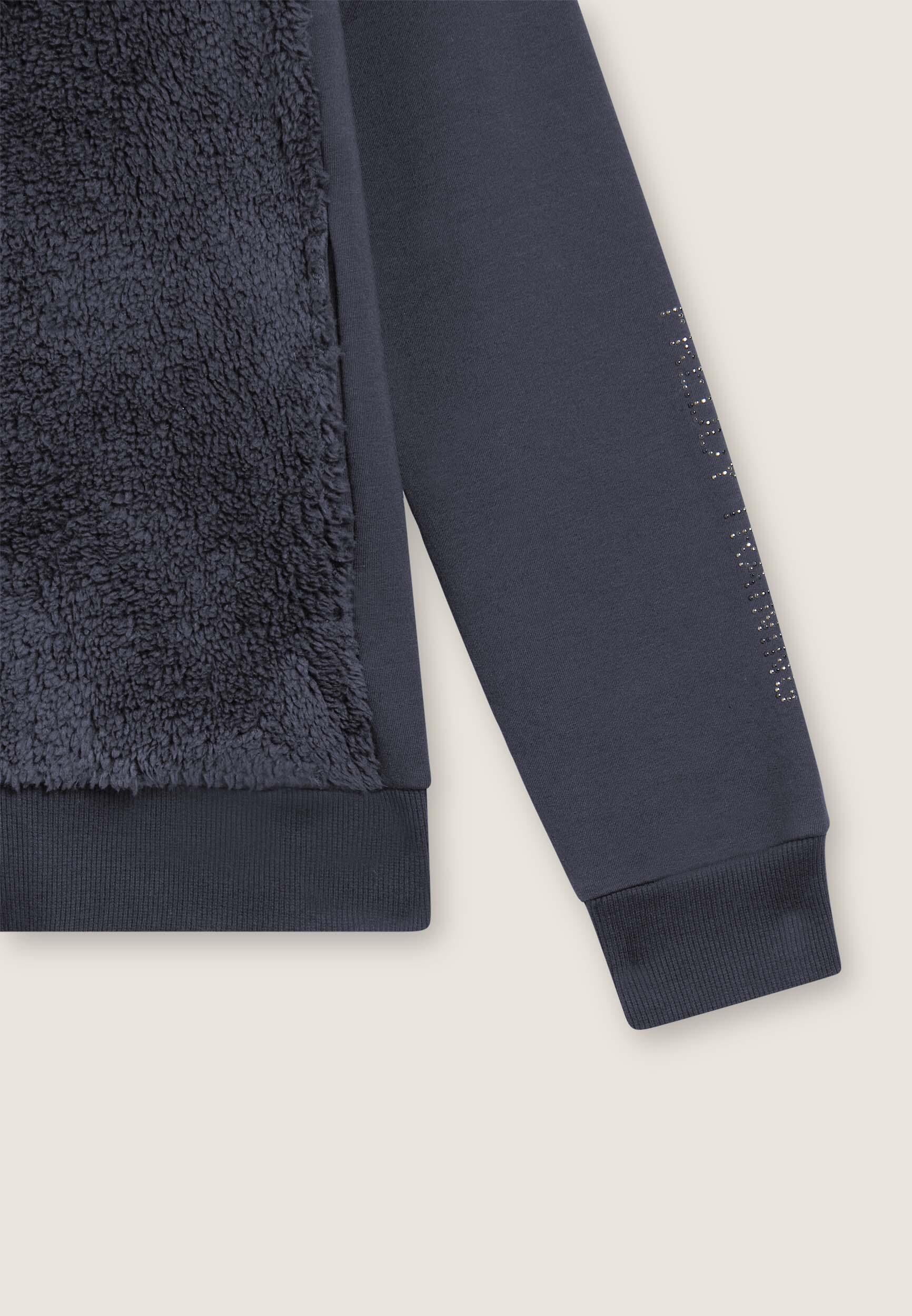 Felpa con zip, collo e fronte in sherpa, logo borchie 3/3