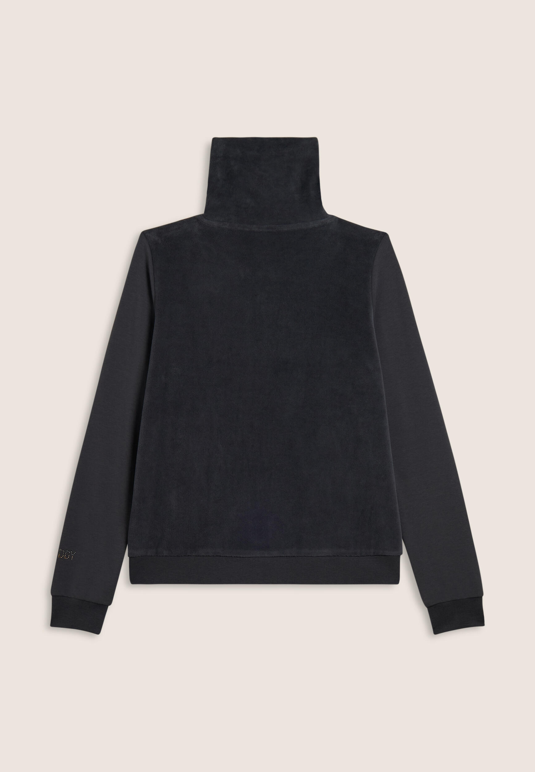 Felpa collo alto da donna in velluto con zip e logo strass 2/3