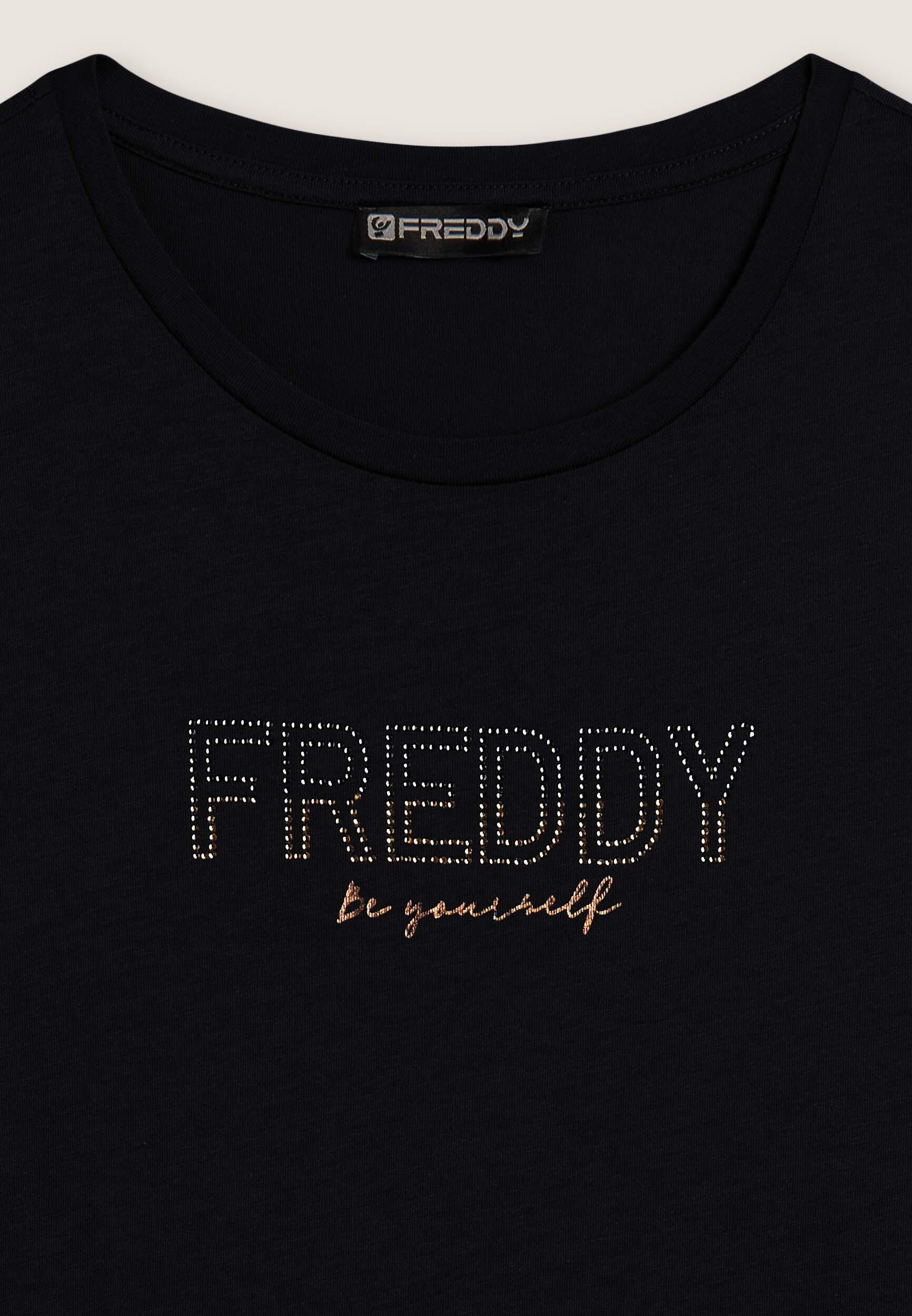 T-shirt pour femmes avec mini fentes latérales et logo en paillettes 3/3