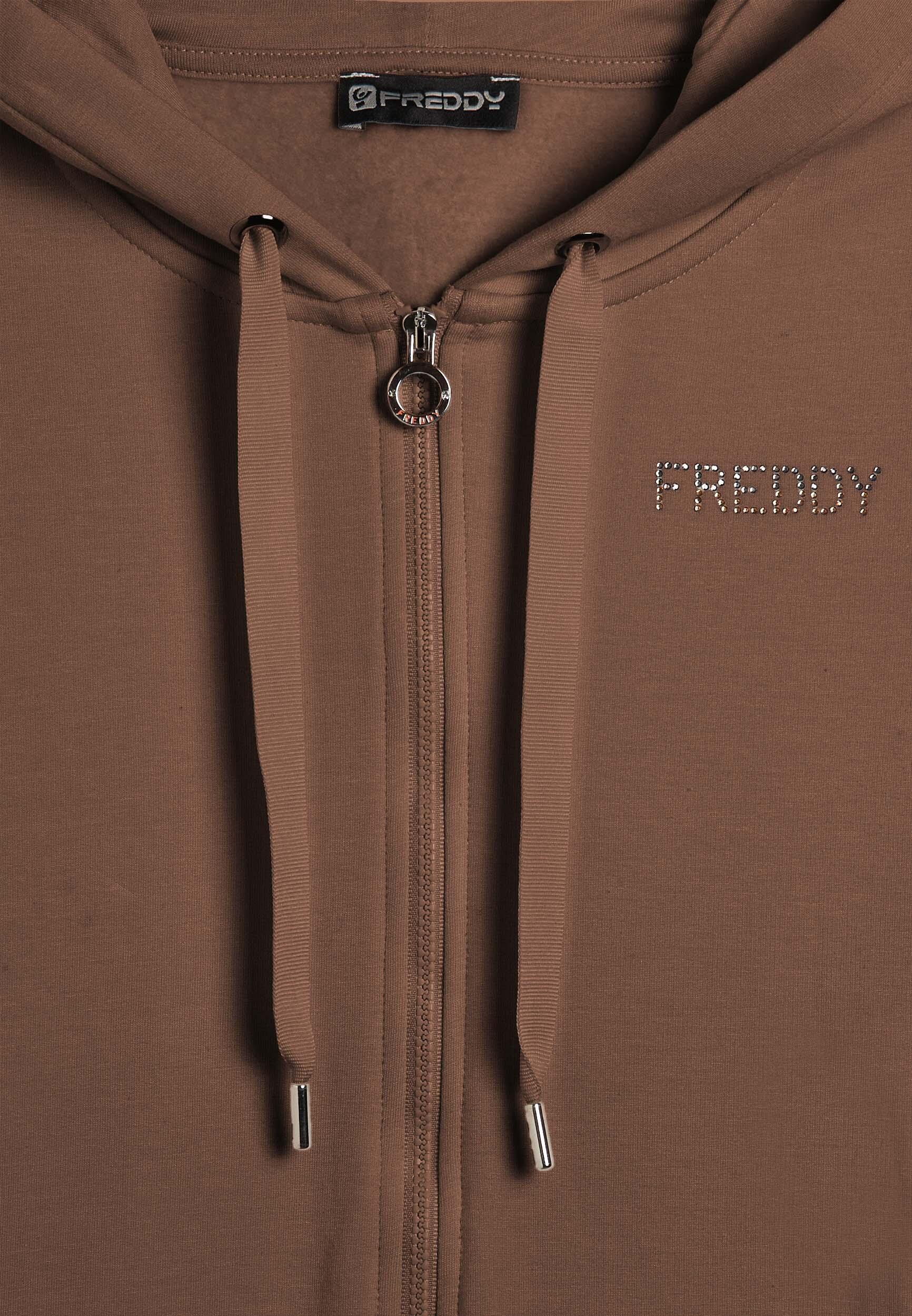 Felpa sportiva da donna cappuccio e zip con strass bicolore 3/3