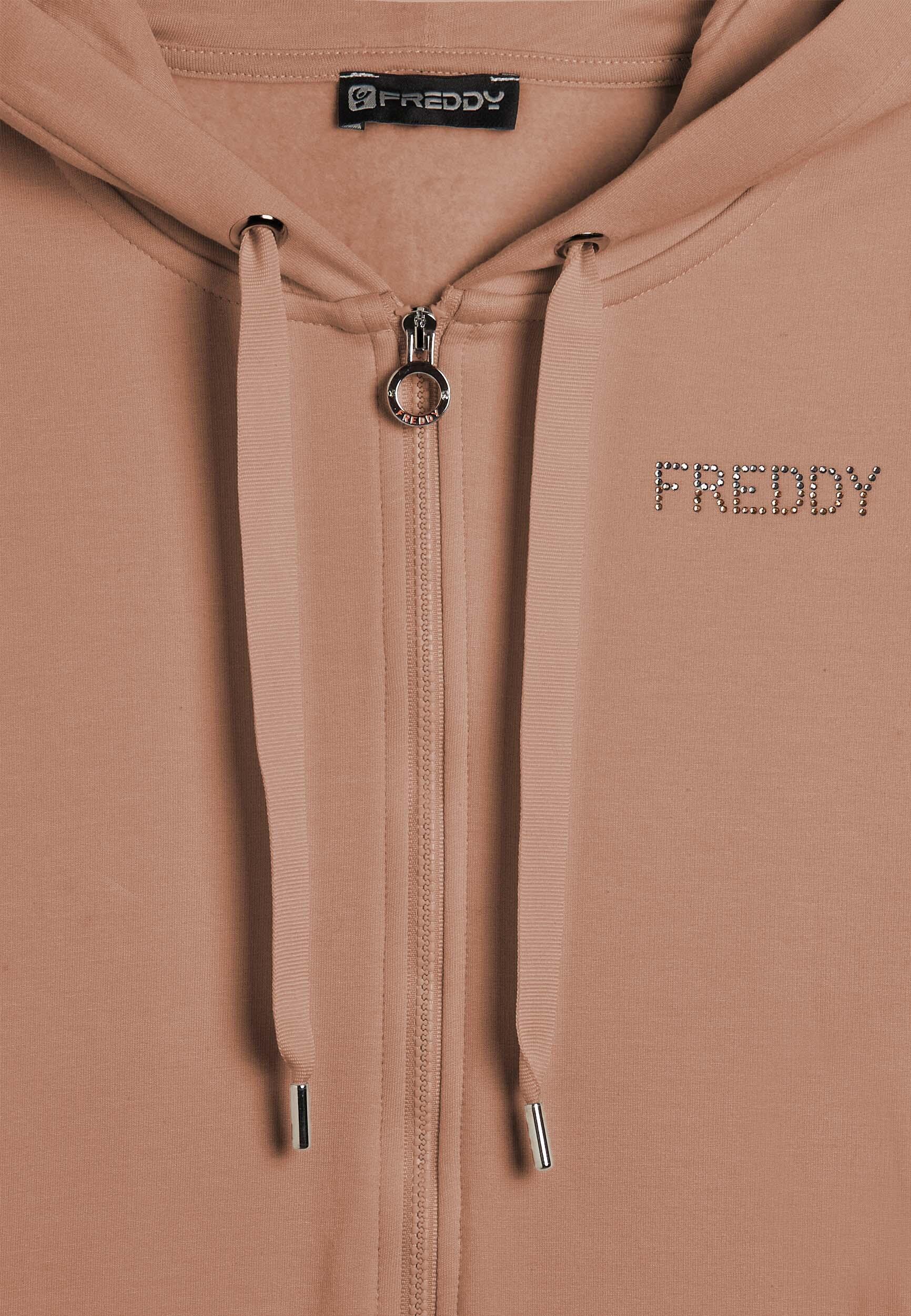 Felpa sportiva da donna cappuccio e zip con strass bicolore 3/3