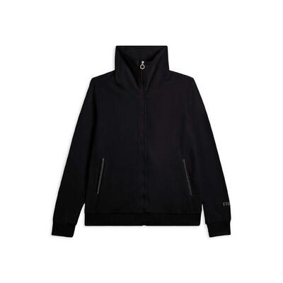 Felpa collo alto da donna in velluto con zip e logo strass